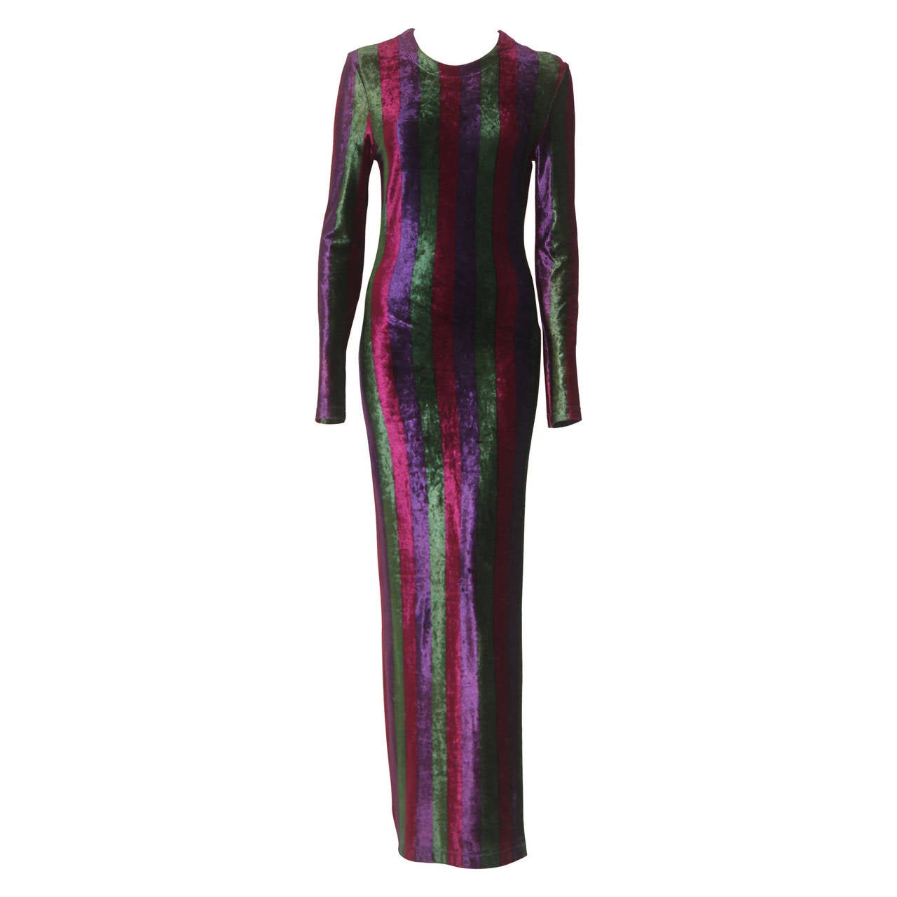 Iconic Gianni Versace Striped Velvet Stretch Evening Gown Fall 1993 For Sale