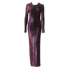 Iconic Gianni Versace Striped Velvet Stretch Evening Gown Fall 1993