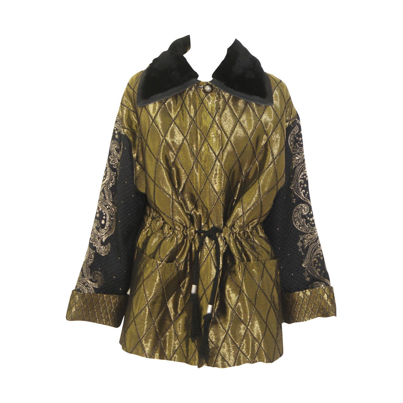 Rare Gianni Versace Silk Metallic Embroidered Parka Jacket Fall 1990 For Sale