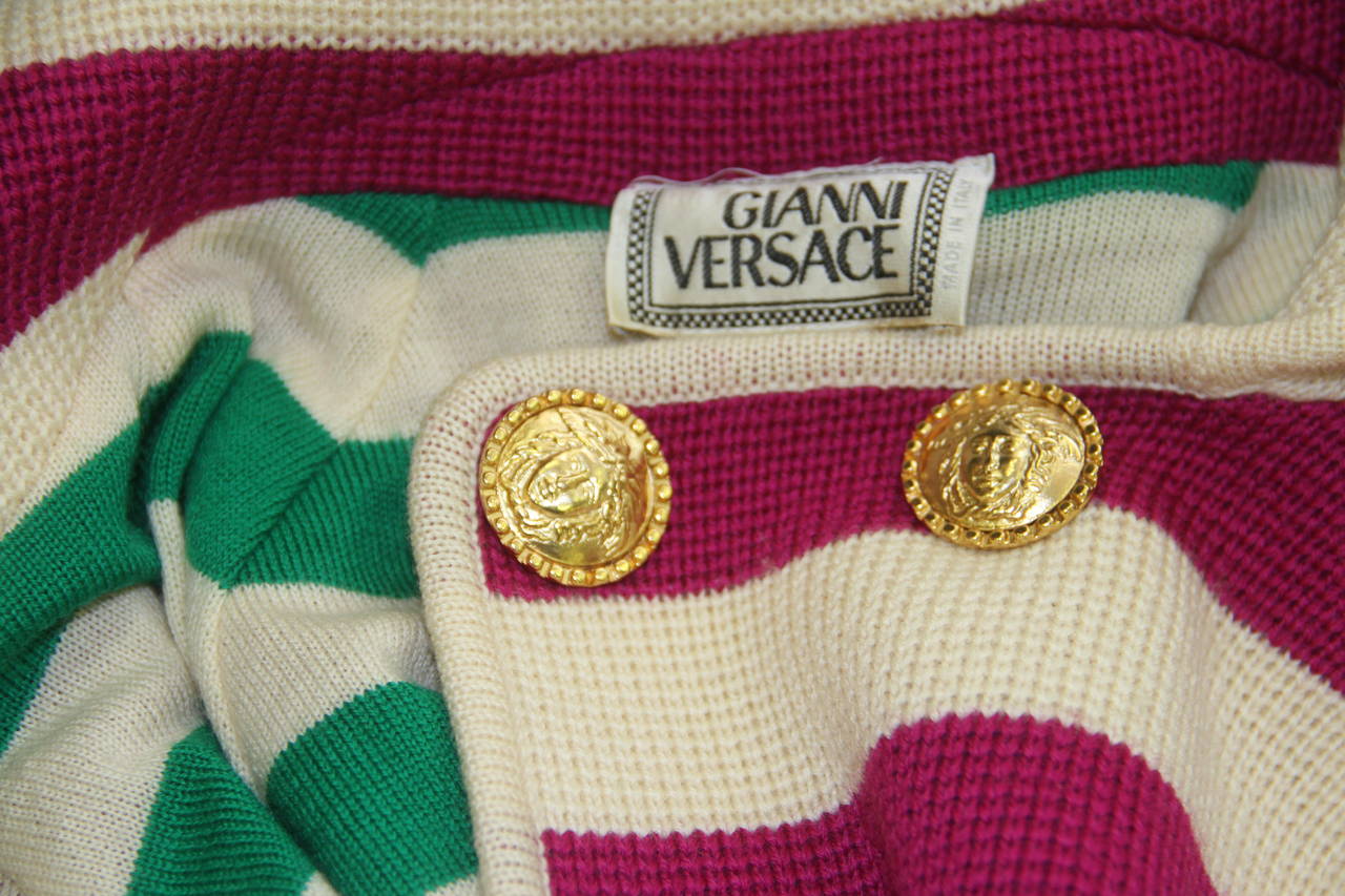 Beige Rare Gianni Versace Nautical Striped Knit Coat Fall 1993 For Sale