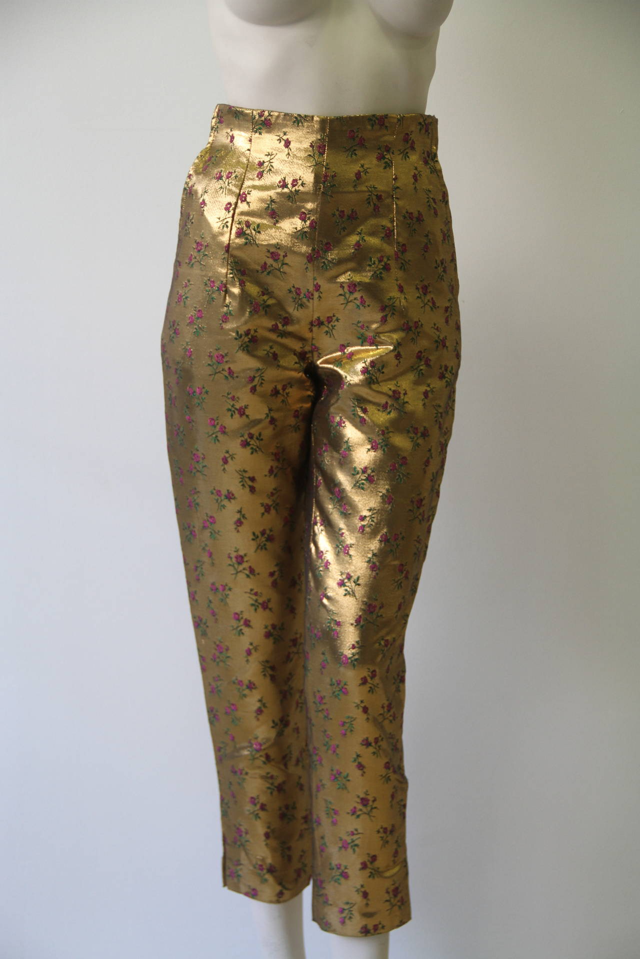 Rare Harriet Selling Gold Lame Floral Embroidered Pants Fall 1991 In New Condition For Sale In W1, GB