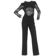 Very Rare Gianni Versace Evening Jumpsuit With Sheer Lace Panels Fall 1991
