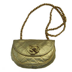 Rare Chanel Gold Quilted Mini Camelia