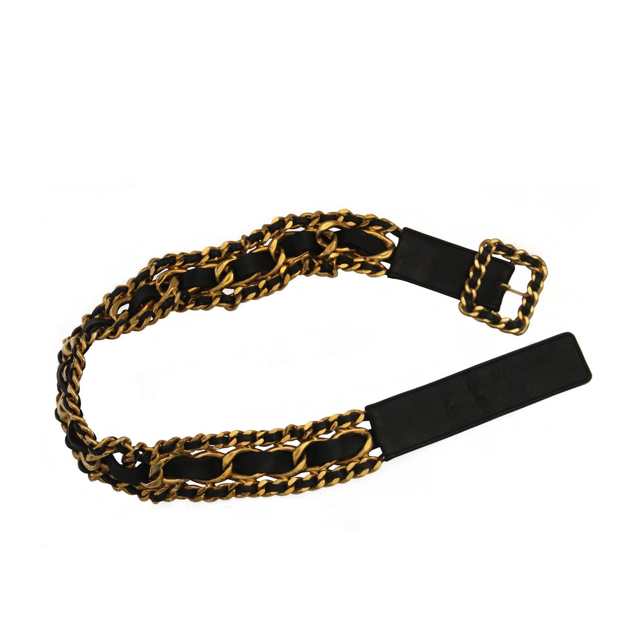 Chanel Woven Leather Chain Buckle Belt For Sale