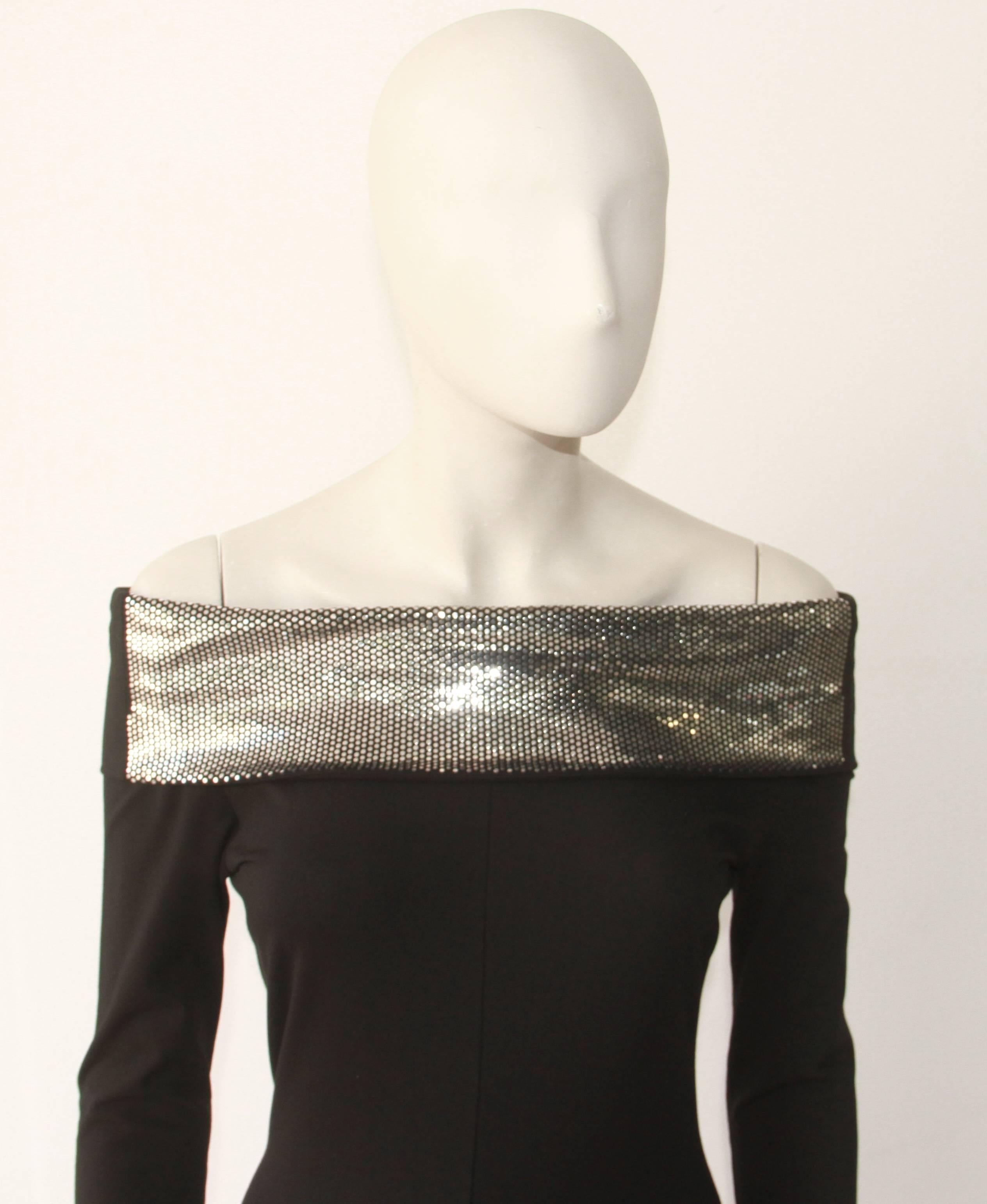 Very rare Paco Rabanne black stretch jumpsuit with silver metallic 