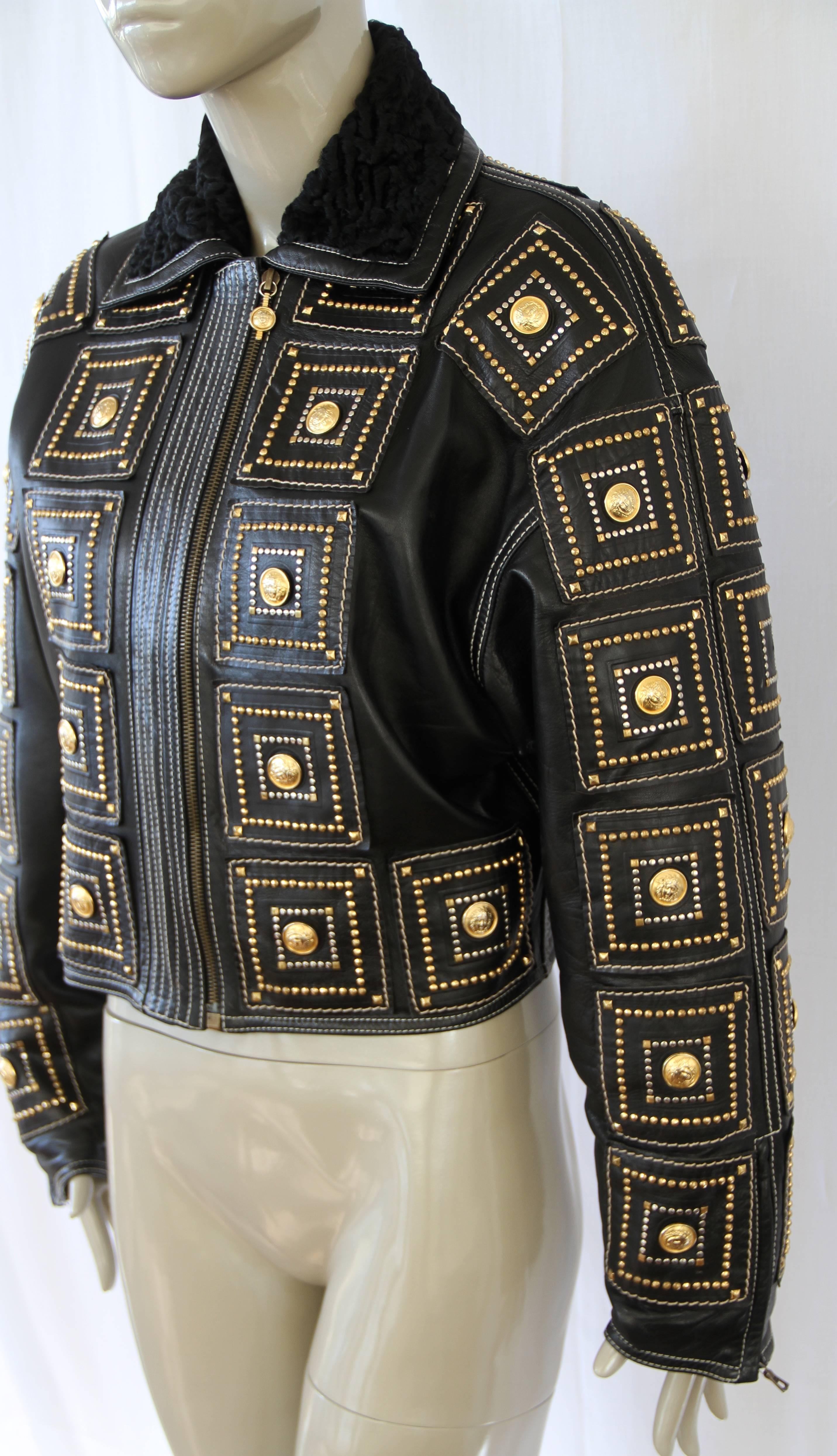 Black Museum Quality Gianni Versace Medusa Studded Jacket Fall 1992 For Sale
