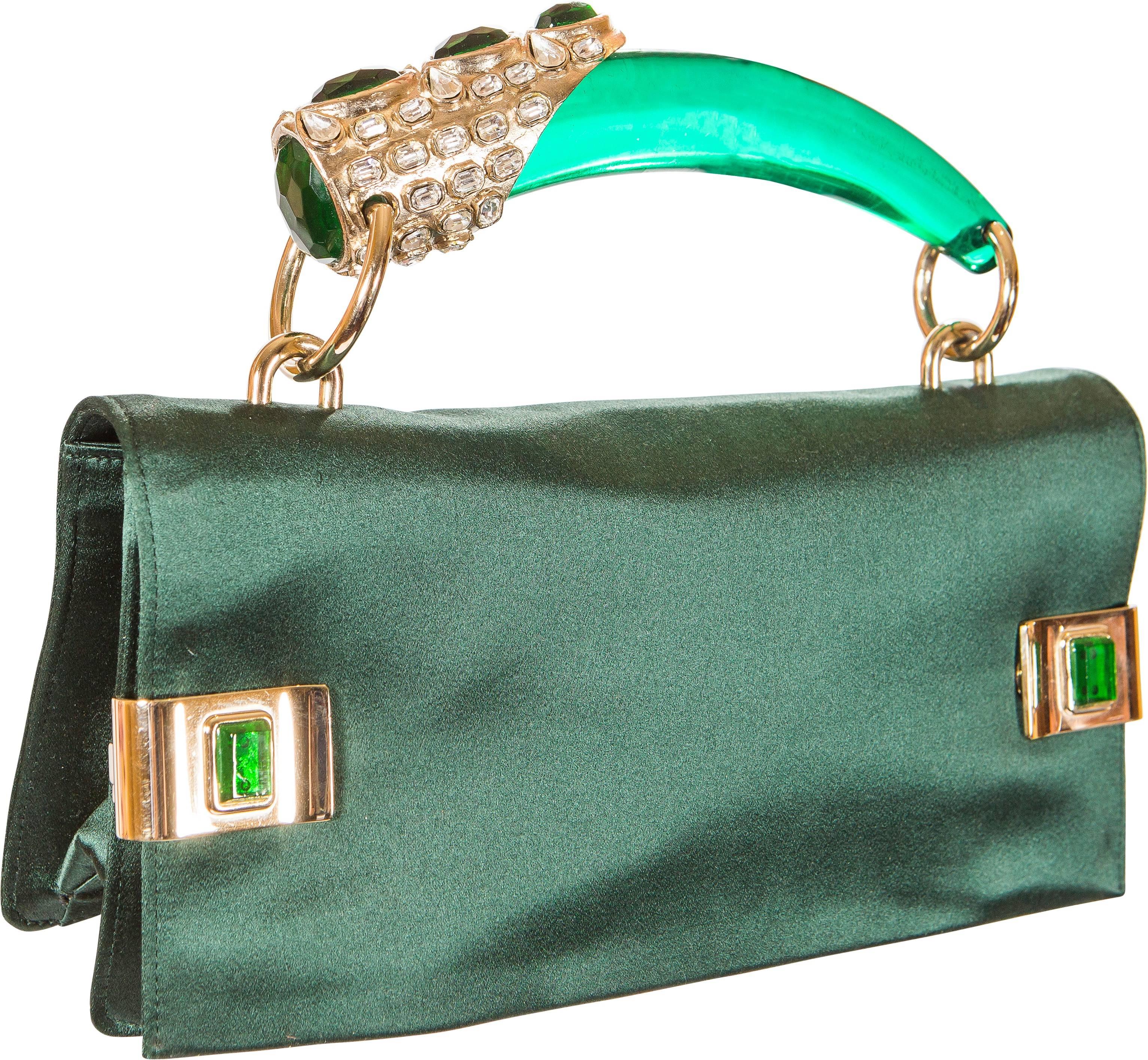 Exceptional and very rare Tom Ford For Yves Saint Laurent silk satin jewelled evening bag, with green lucite handle, from 2003.

Please contact our stylists for additional information.