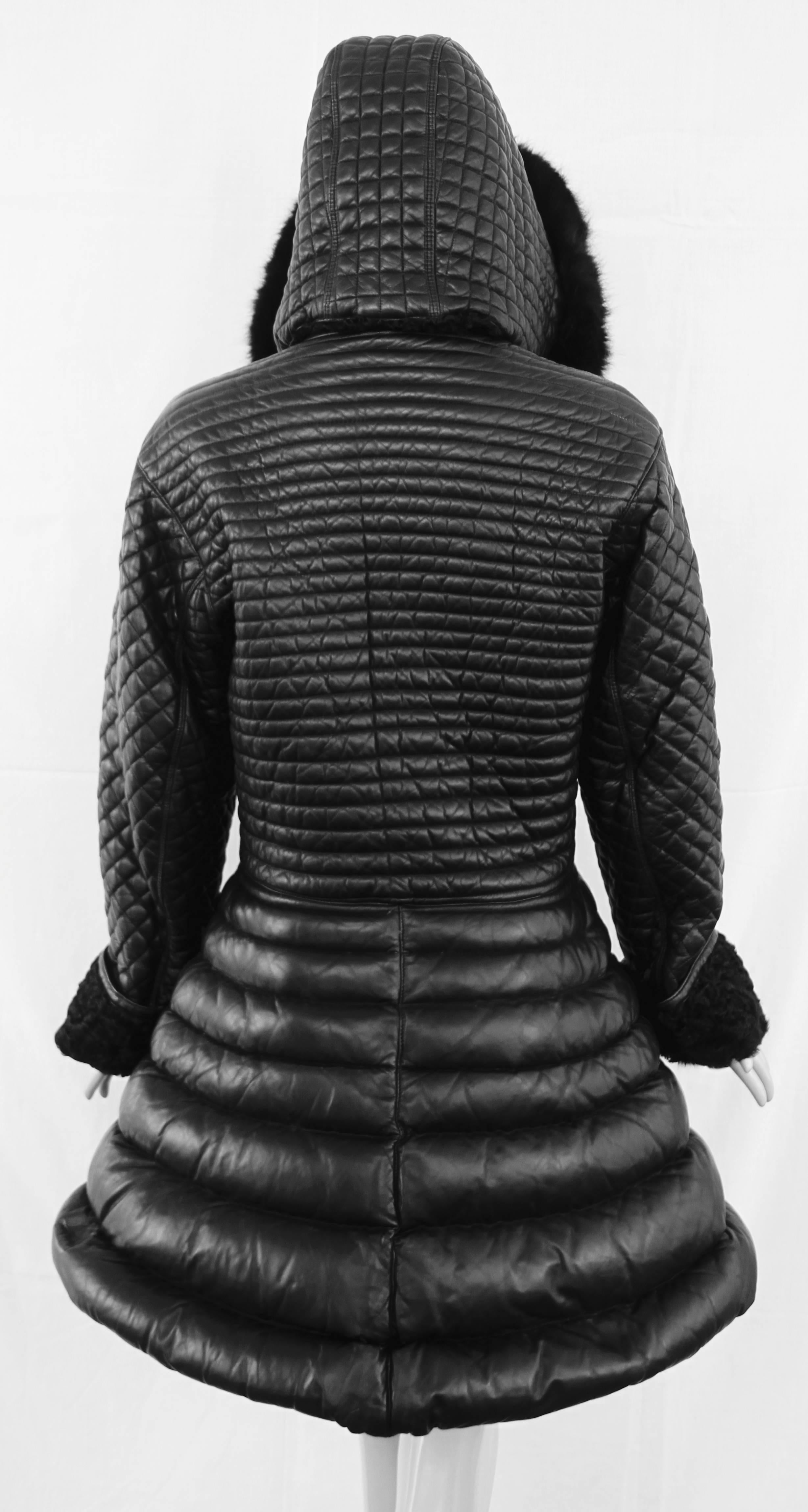 Black Most Iconic Gianni Versace Leather Puffer Coat Fall 1992 For Sale