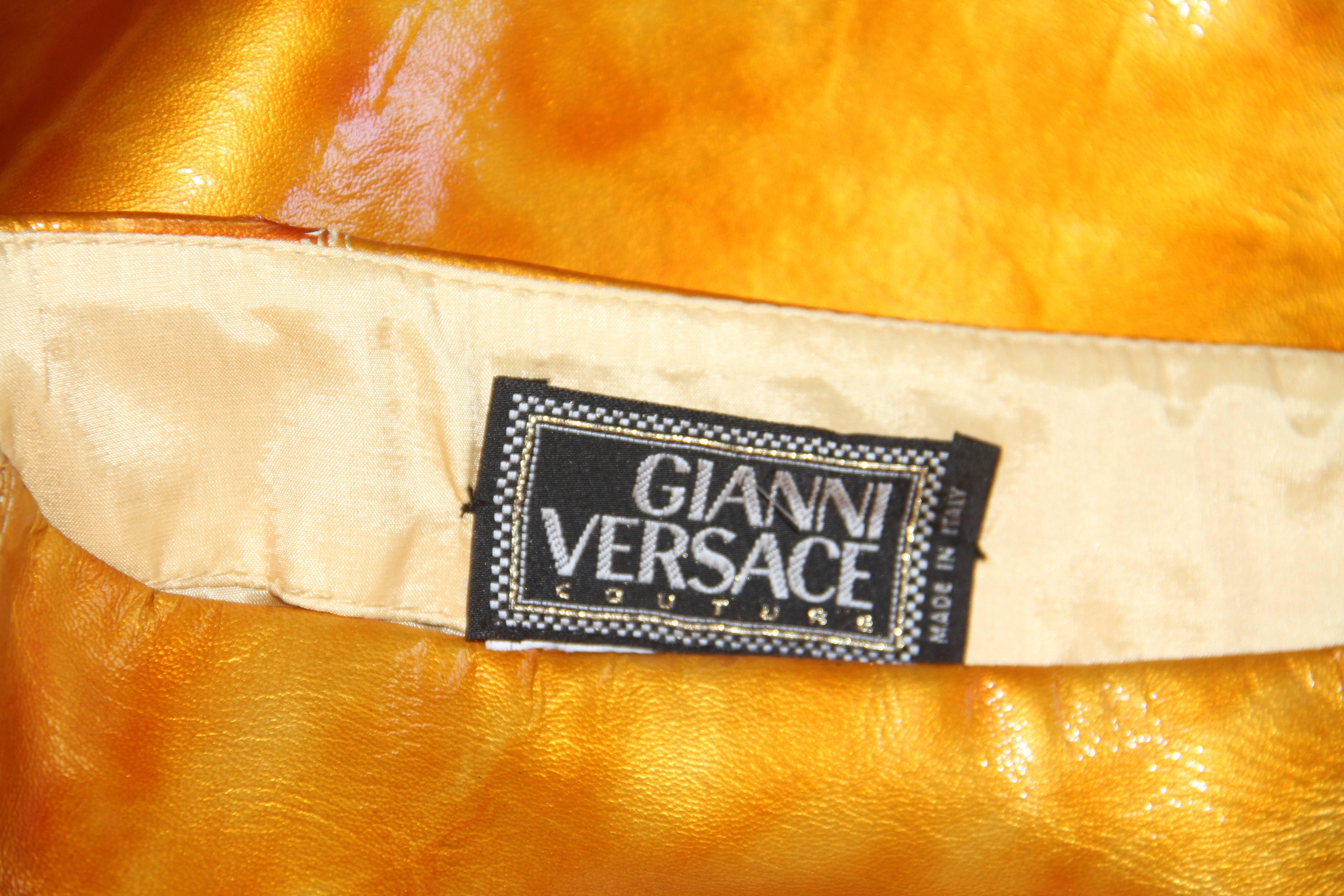 Gianni Versace leather skirt from the Fall 1995 collection.

Unmarked, however, sizing is equivalent to an Italian size 40.

Manufacturer - Ruffo S.p.a.