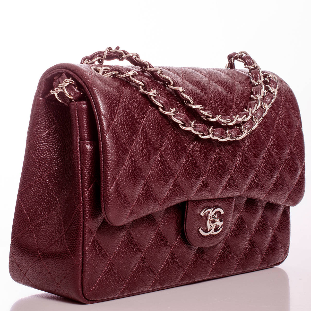 Chanel Burgundy Quilted Caviar Jumbo Classic Double Flap Bag