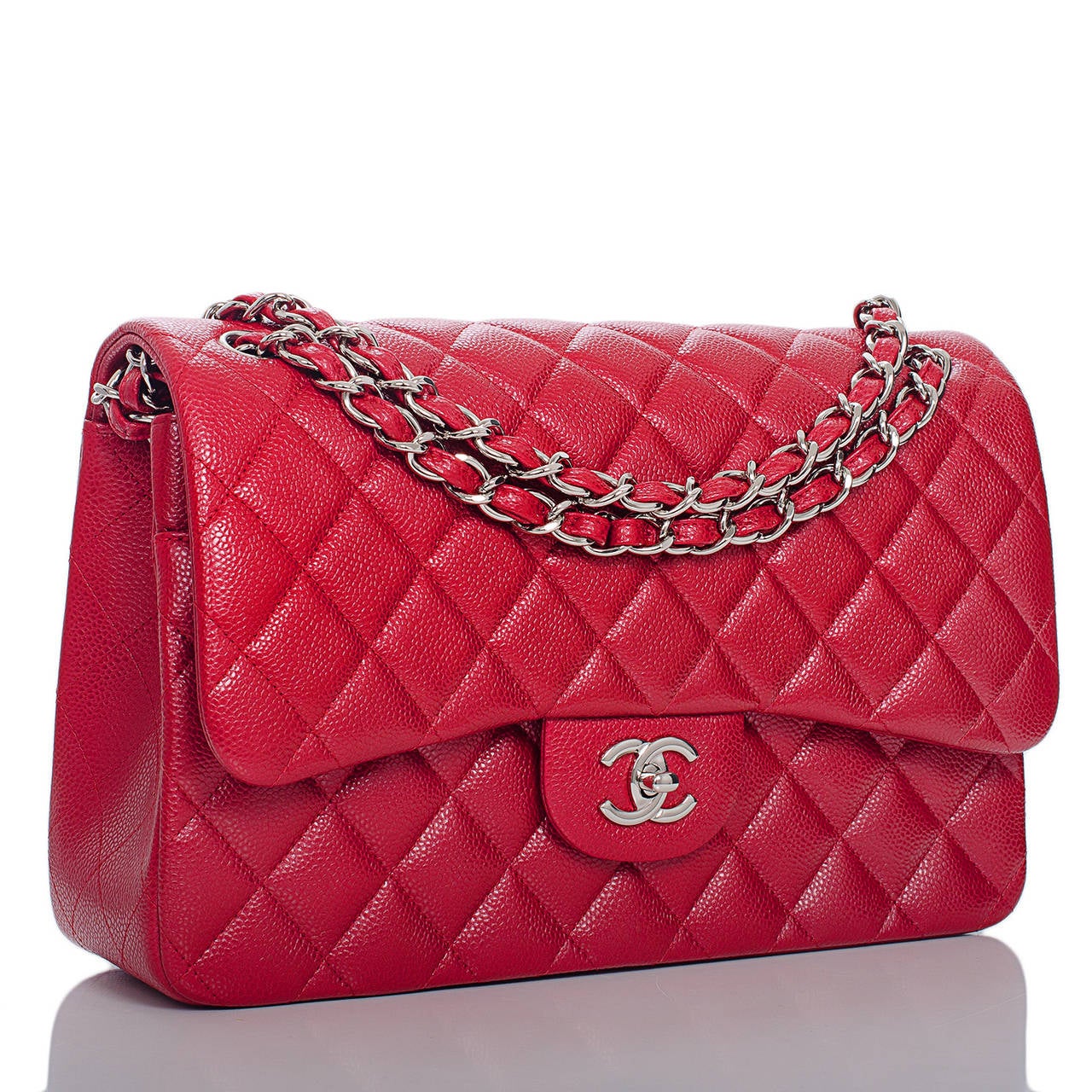 Chanel Dark Pink Quilted Caviar Jumbo Classic Double Flap Bag