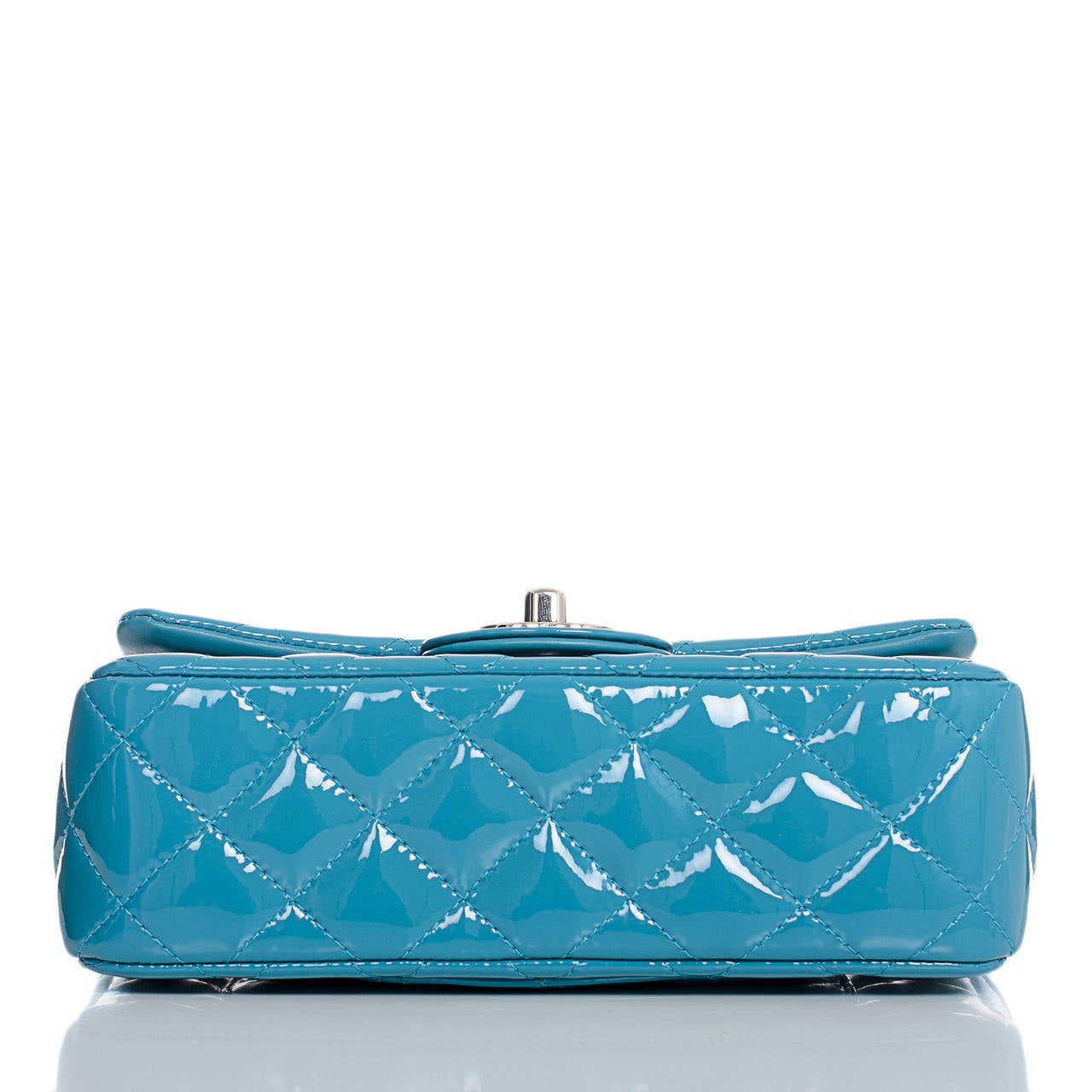 Chanel Turquoise Quilted Patent Small Classic Flap Bag In New Condition In New York, NY