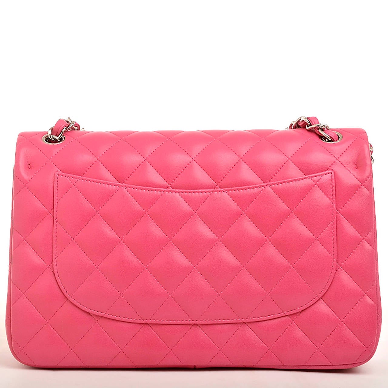 Women's Chanel Fuchsia Pink Quilted Lambskin Jumbo Classic Double Flap Bag