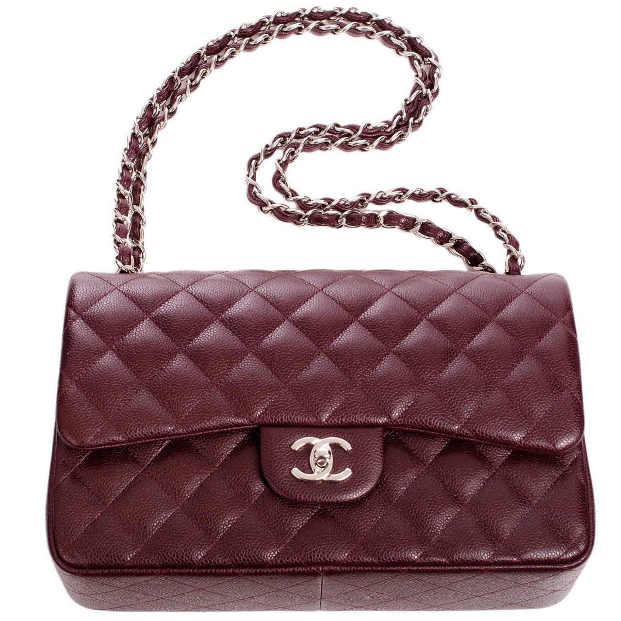 Chanel Burgundy Quilted Caviar Jumbo Classic Double Flap Bag at 1stdibs