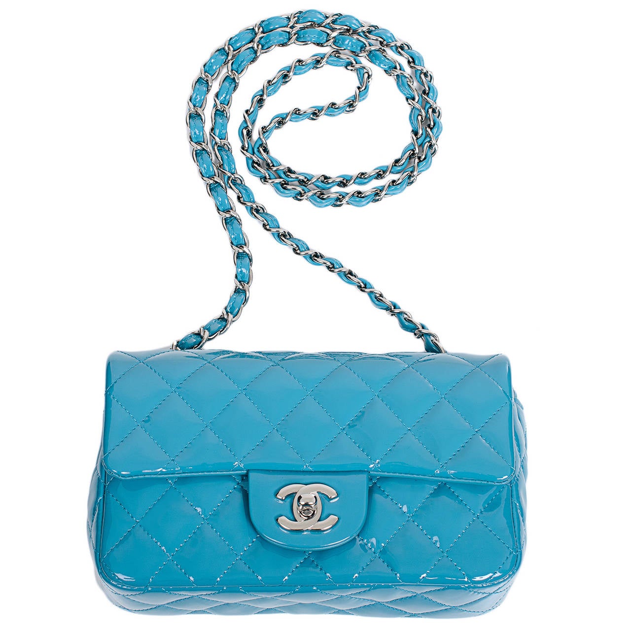Women's Chanel Turquoise Quilted Patent Small Classic Flap Bag