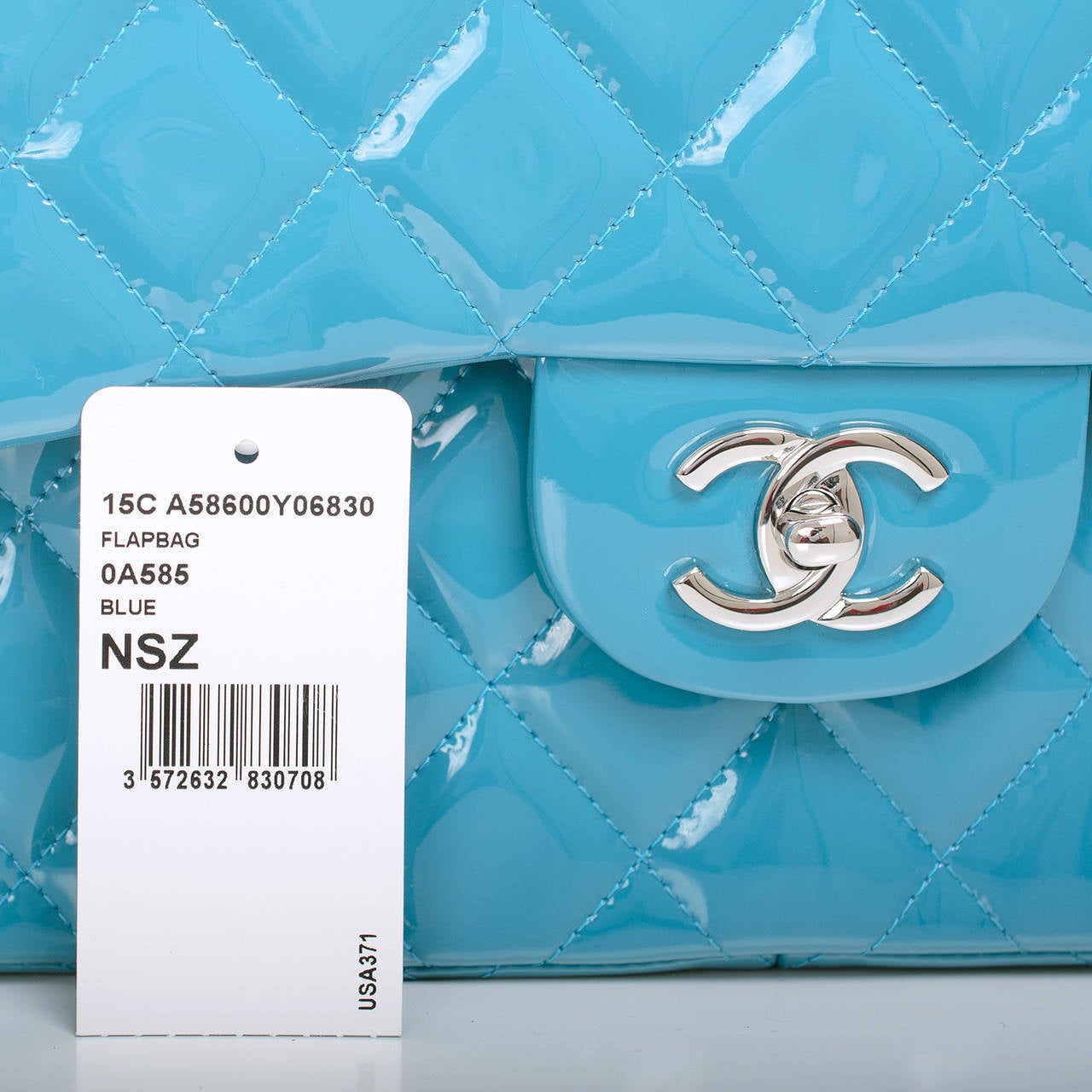 Chanel Turquoise Quilted Patent Jumbo Classic 2.55 Double Flap Bag 1