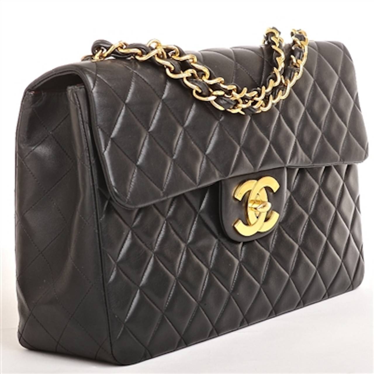 Chanel Vintage Black Quilted Lambskin XL Jumbo Classic Flap Bag