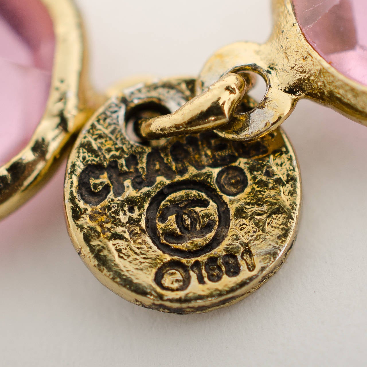 Chanel stamped 1981 Chicklet sautoir (necklace) of pink crystals and gold tone hardware.

One of the most recognized and coveted pieces of Chanel vintage jewelry, the crystal sautoir remains the fashion statement it was when introduced in the