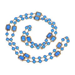 Chanel Vintage Blue Crystal Chicklet Sautoir Necklace