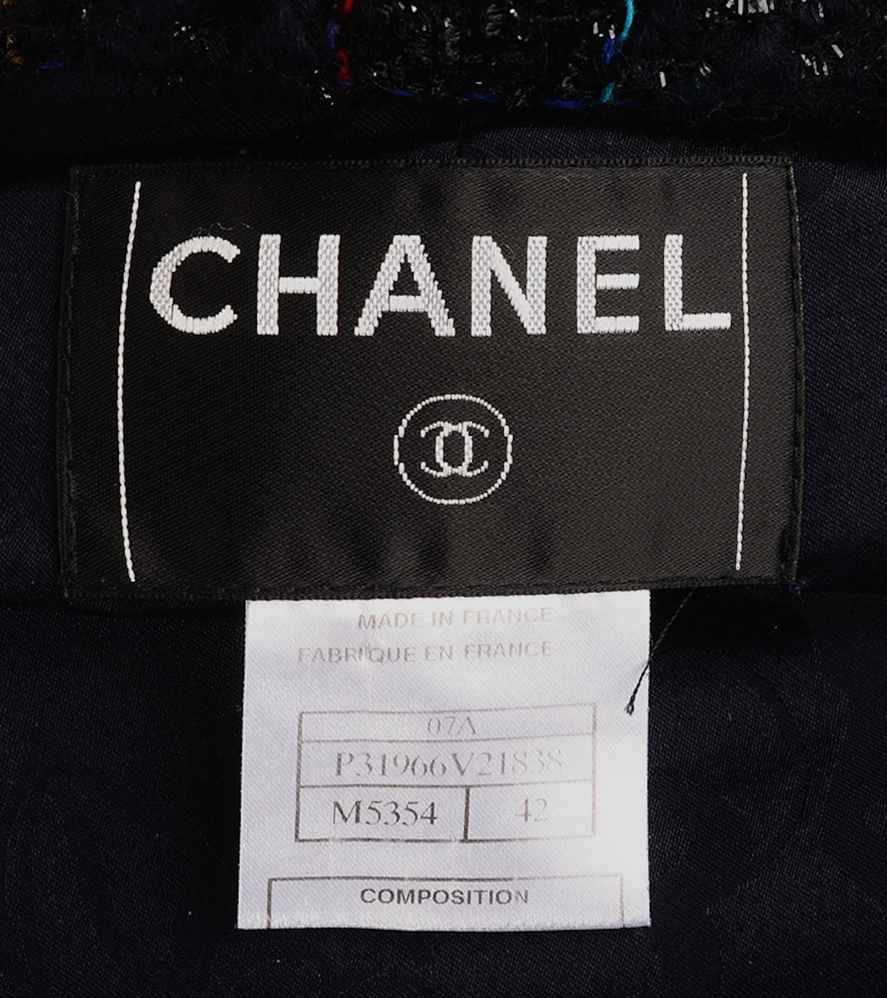 Chanel 07A Navy Black Multicolor Belted Plaid Boucle Jacket 42 10 For Sale 1