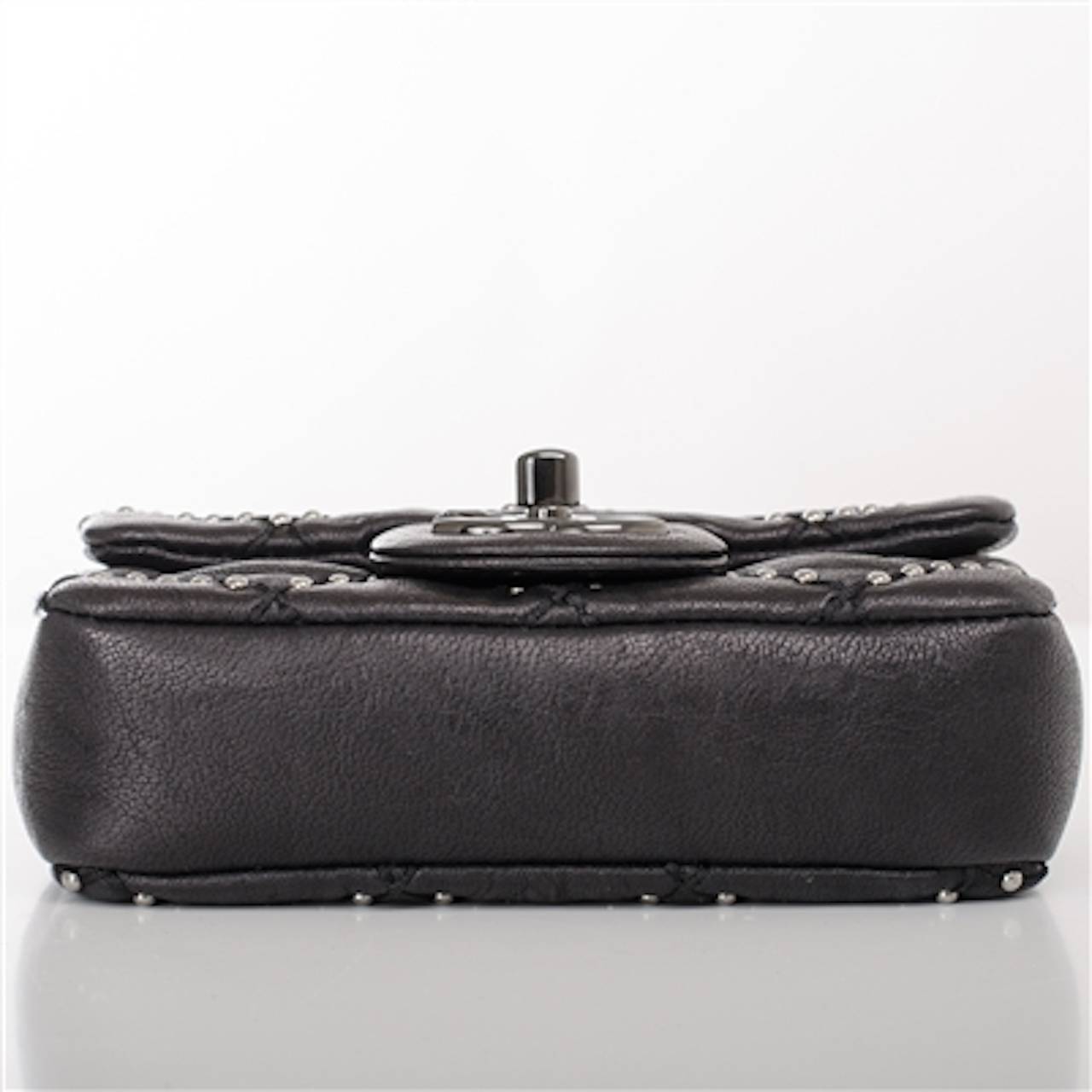 Women's Chanel Black Lambskin Mini Studded Flap Bag