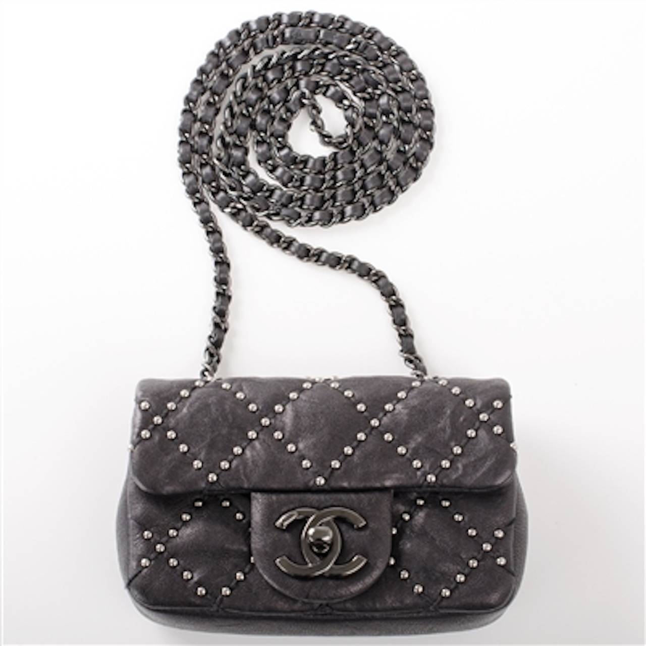 Chanel Black Lambskin Mini Studded Flap Bag 1