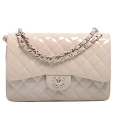 Chanel Light Beige Quilted Patent Jumbo Classic Double Flap Bag