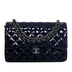 Chanel Navy Quilted Patent Jumbo Classic 2.55 Double Flap Bag