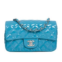 Chanel Turquoise Quilted Patent Small Classic Flap Bag