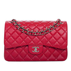 Chanel Dark Pink Quilted Caviar Jumbo Classic Double Flap Bag