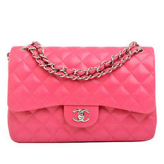 Chanel Fuchsia Pink Quilted Lambskin Jumbo Classic Double Flap Bag