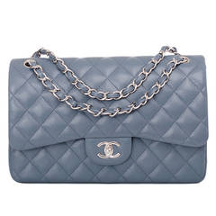 Chanel Blue Quilted Caviar Jumbo Classic 2.55 Double Flap Bag