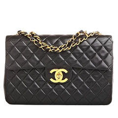 Chanel Vintage Black Quilted Lambskin XL Jumbo Classic Flap Bag