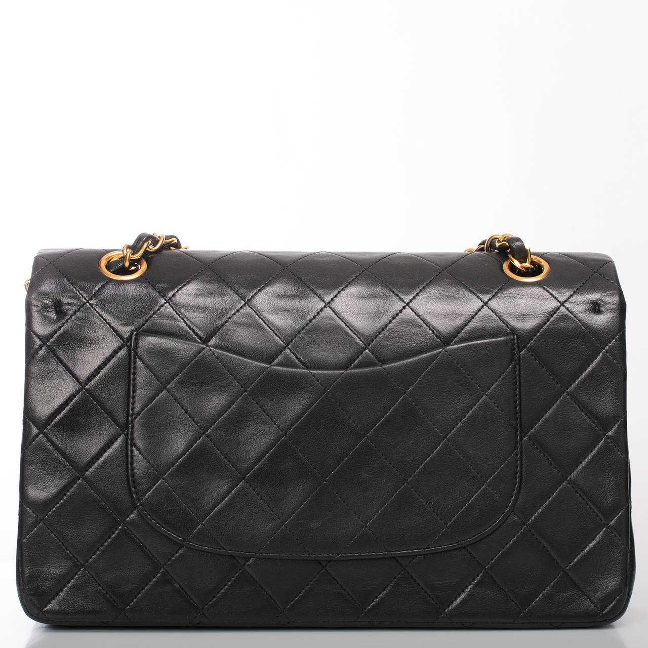 Chanel Vintage Black Quilted Lambskin Large Classic Double Flap Bag In Excellent Condition In New York, NY