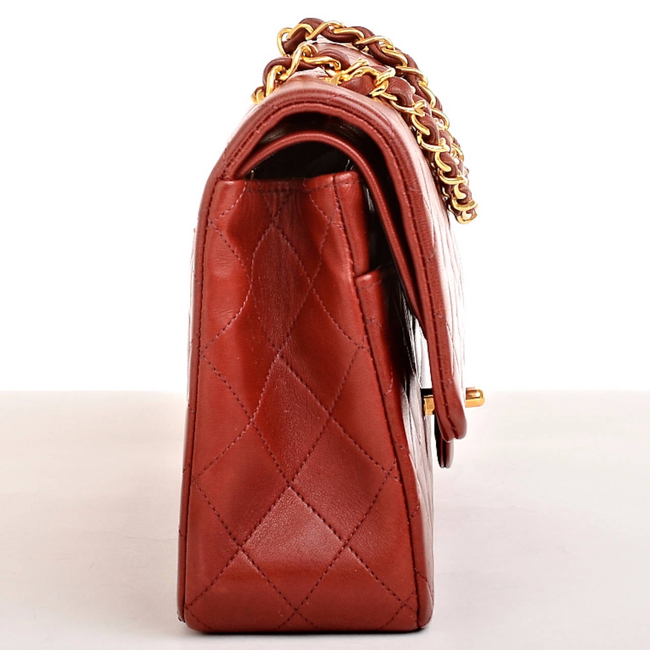 Chanel Vintage Dark Red Lambskin Large Classic Double Flap Bag In Excellent Condition In New York, NY