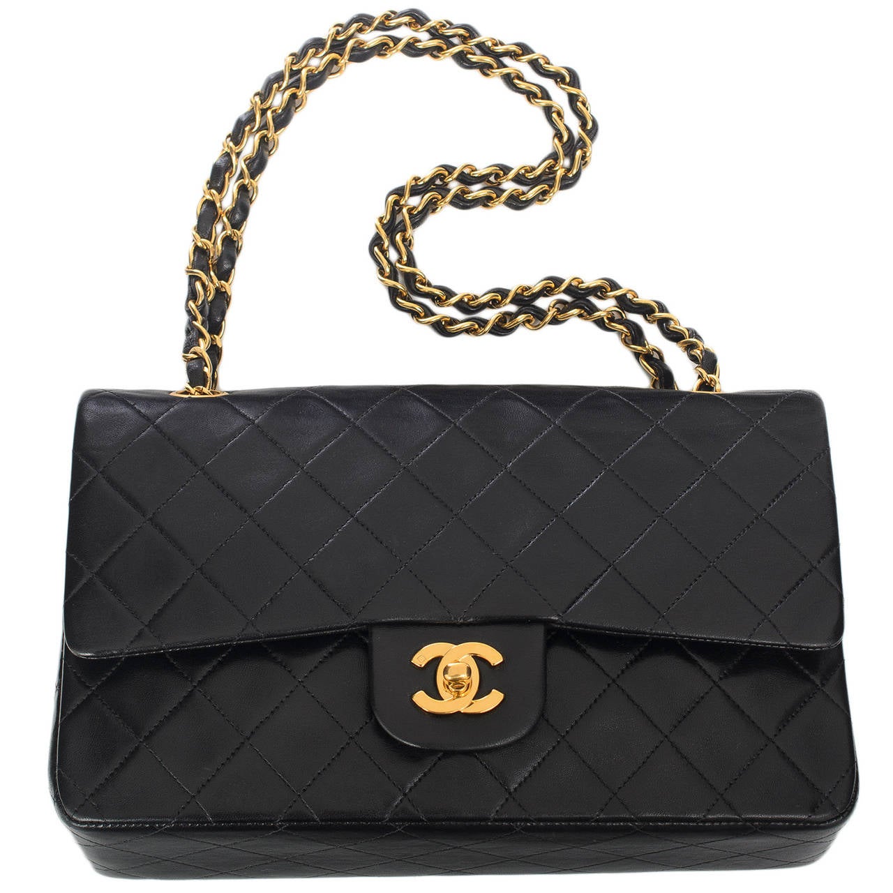 Chanel Vintage Black Quilted Lambskin Large Classic Double Flap Bag 1