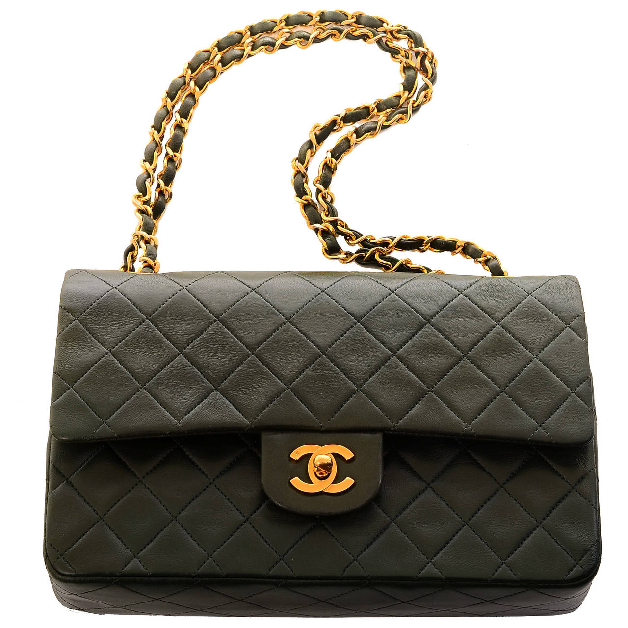 Chanel Vintage Forest Green Quilted Lambskin Large Classic 2.55 Double Flap Bag 2