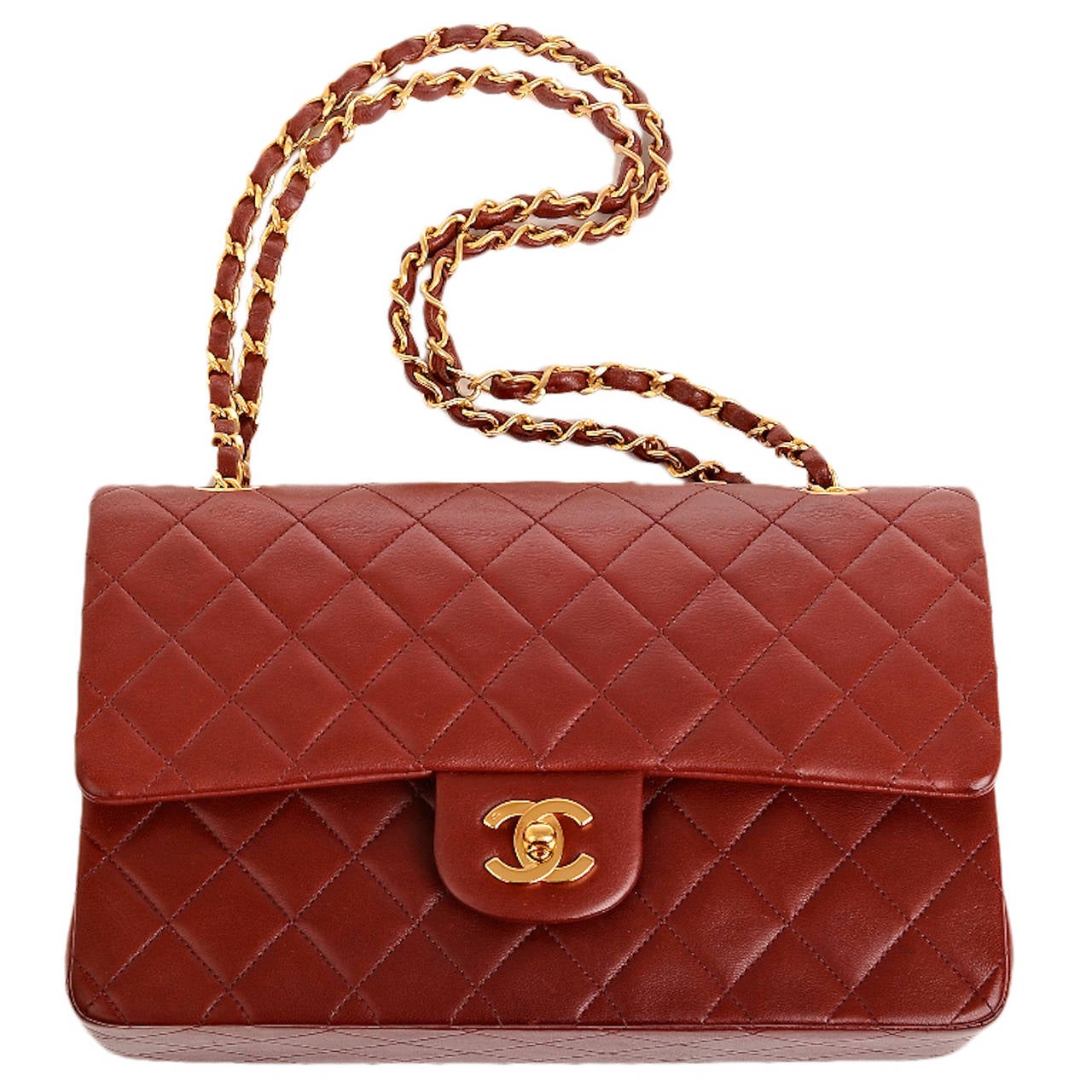 Chanel Vintage Dark Red Lambskin Large Classic Double Flap Bag 3