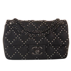 Chanel Black Lambskin Small Studded Flap Bag