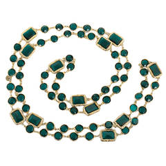Chanel Vintage Emerald Crystal Chicklet Sautoir Necklace