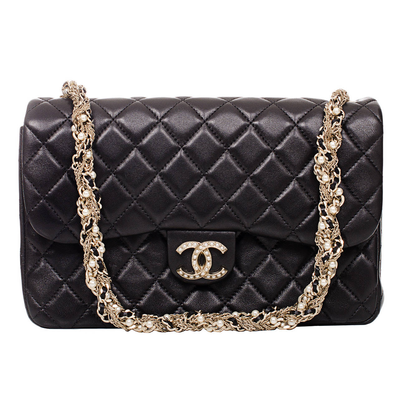 Chanel Black Lambskin Westminster Pearl Flap Bag at 1stDibs  chanel flap  bag 94305 nsz, chanel pearl flap bag, chanel 94305 black nsz