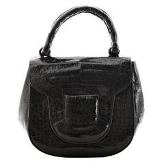 Nancy Gonzalez Black Caiman Crocodile Gusseted Bag