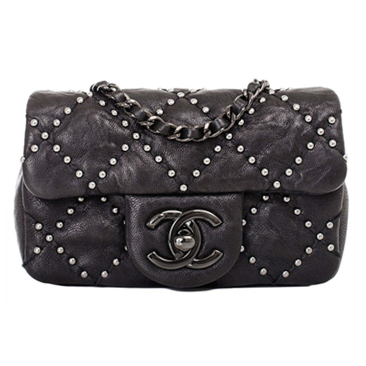 Chanel Black Lambskin Mini Studded Flap Bag