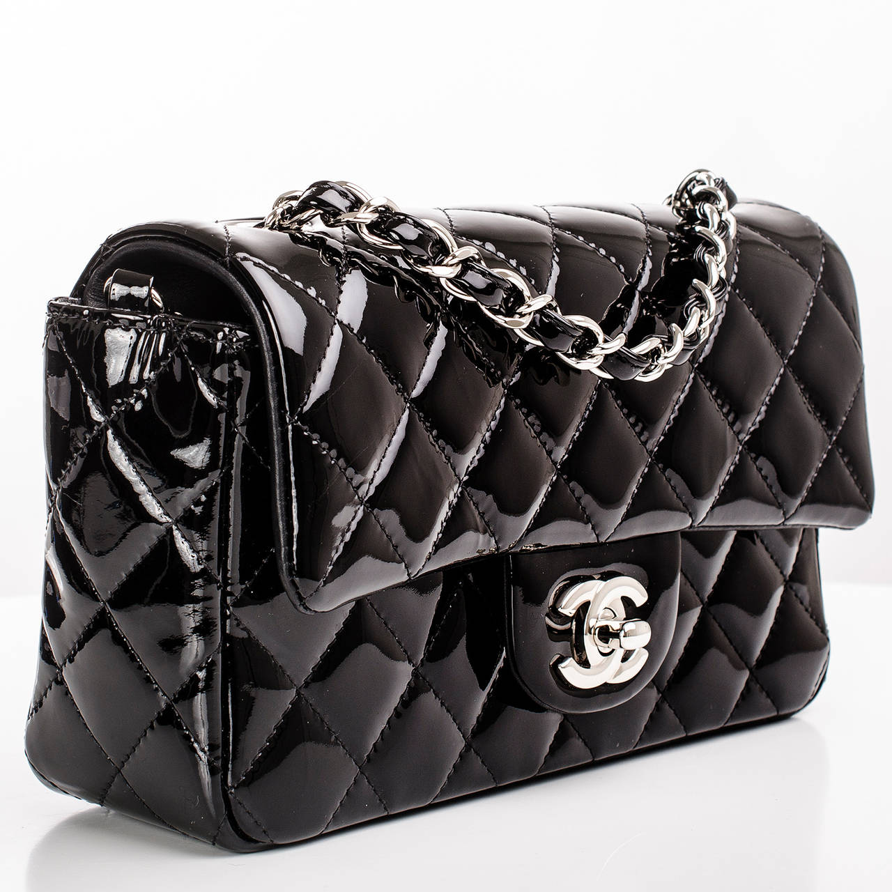 Chanel Black Quilted Patent Small Classic Flap Bag 3