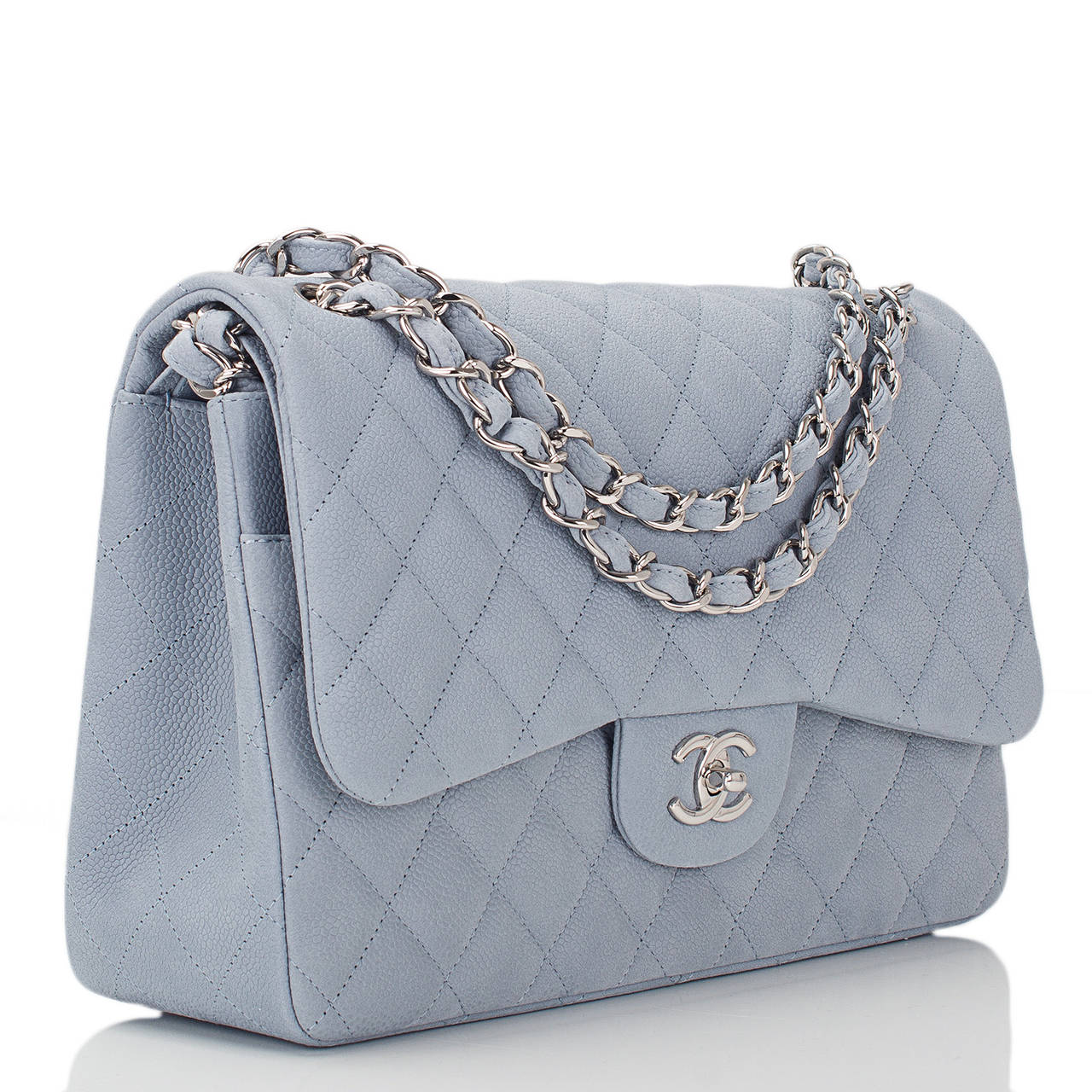 Chanel Pale Blue Iridescent Matte Caviar Jumbo Classic 2.55 Double Flap Bag  at 1stDibs