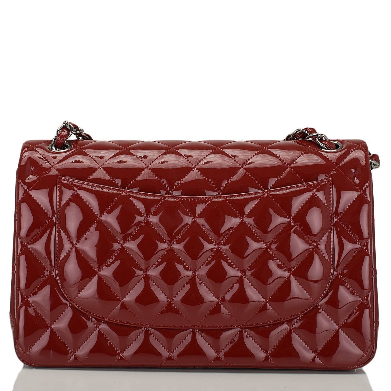 Brown Chanel Dark Red Quilted Patent Jumbo Classic Double Flap Bag For Sale