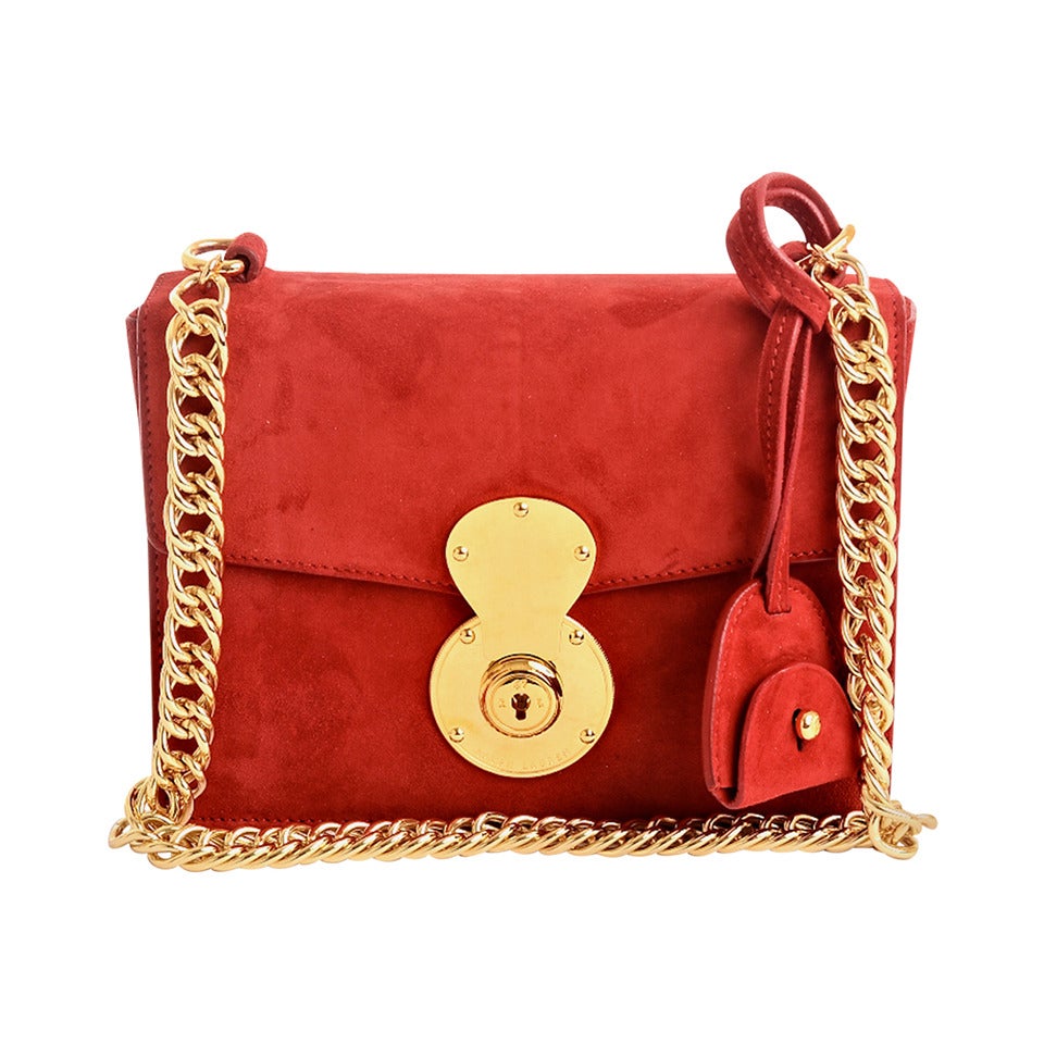 Ralph Lauren Red Suede Ricky Chain Bag