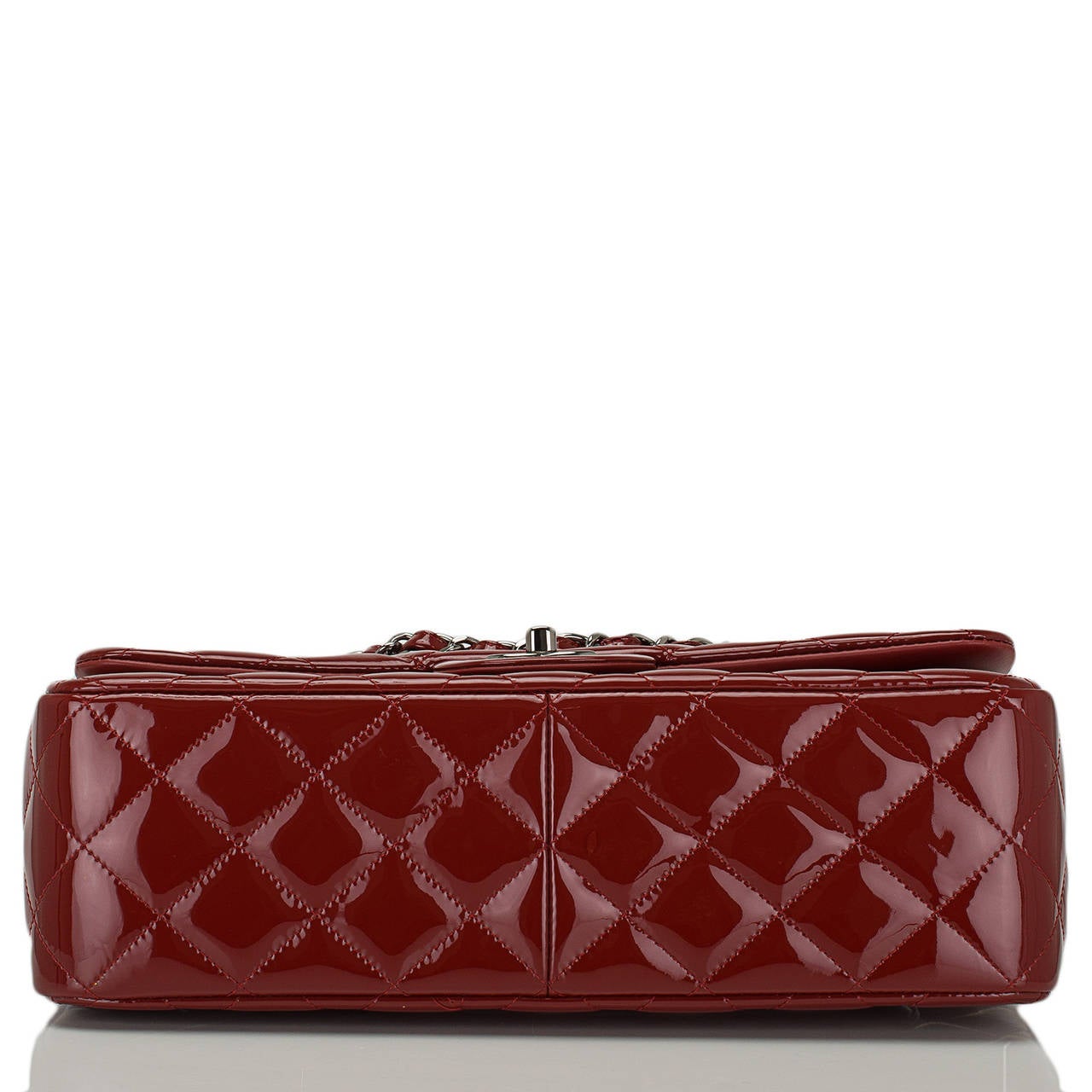 Chanel Dark Red Quilted Patent Jumbo Classic Double Flap Bag In New Condition For Sale In New York, NY