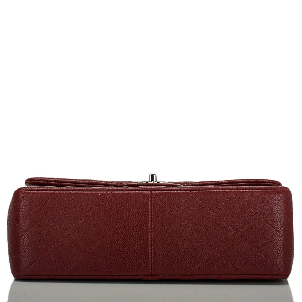 Chanel Maroon Red Quilted Caviar Jumbo Classic Double Flap Bag In New Condition In New York, NY