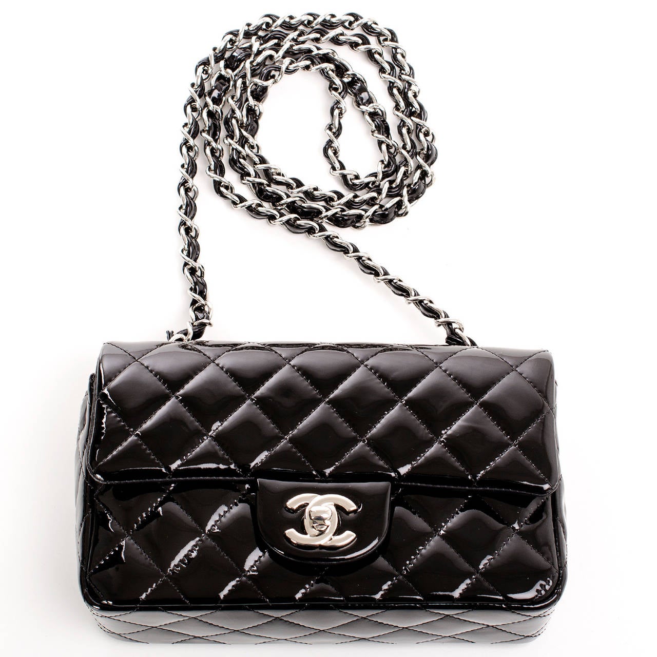 Women's Chanel Black Quilted Patent Small Classic Flap Bag